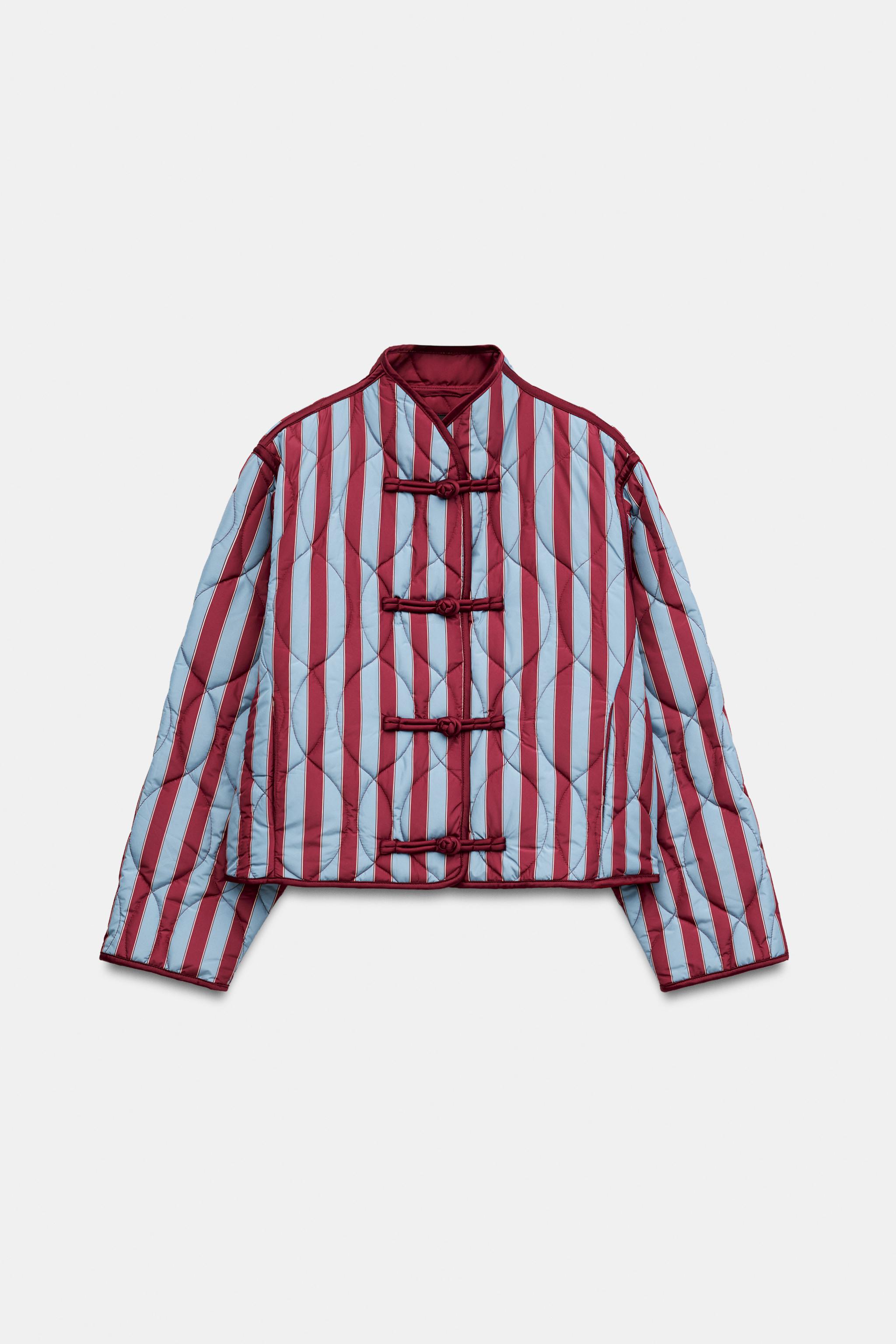 BLOUSON MATELASSÉ À RAYURES ET BRANDEBOURGS